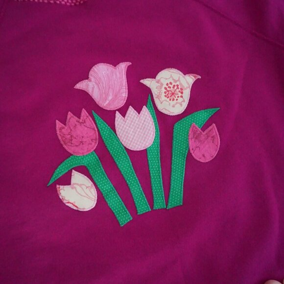 Vintage Purple w Embroidered Floral Tulips Crewneck Sweater Xl - Picture 9 of 10